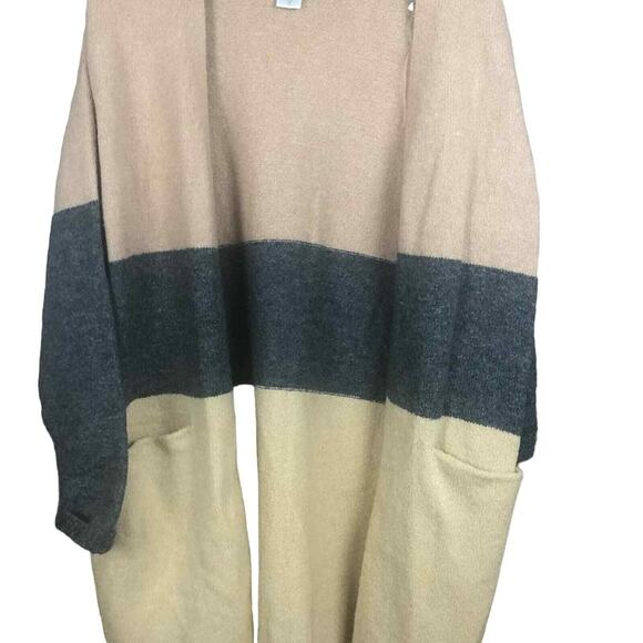 CENY Women’s Cardigan M Tan Gray Colorblock Open Front Pockets NWOT - Picture 8 of 16